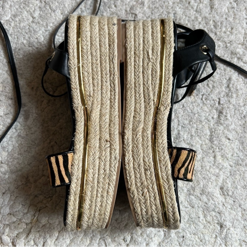 Bleecker & Bond Odette Tiger Print Calf Hair Espadrille Platform Wedge Sandals - Picture 5 of 9